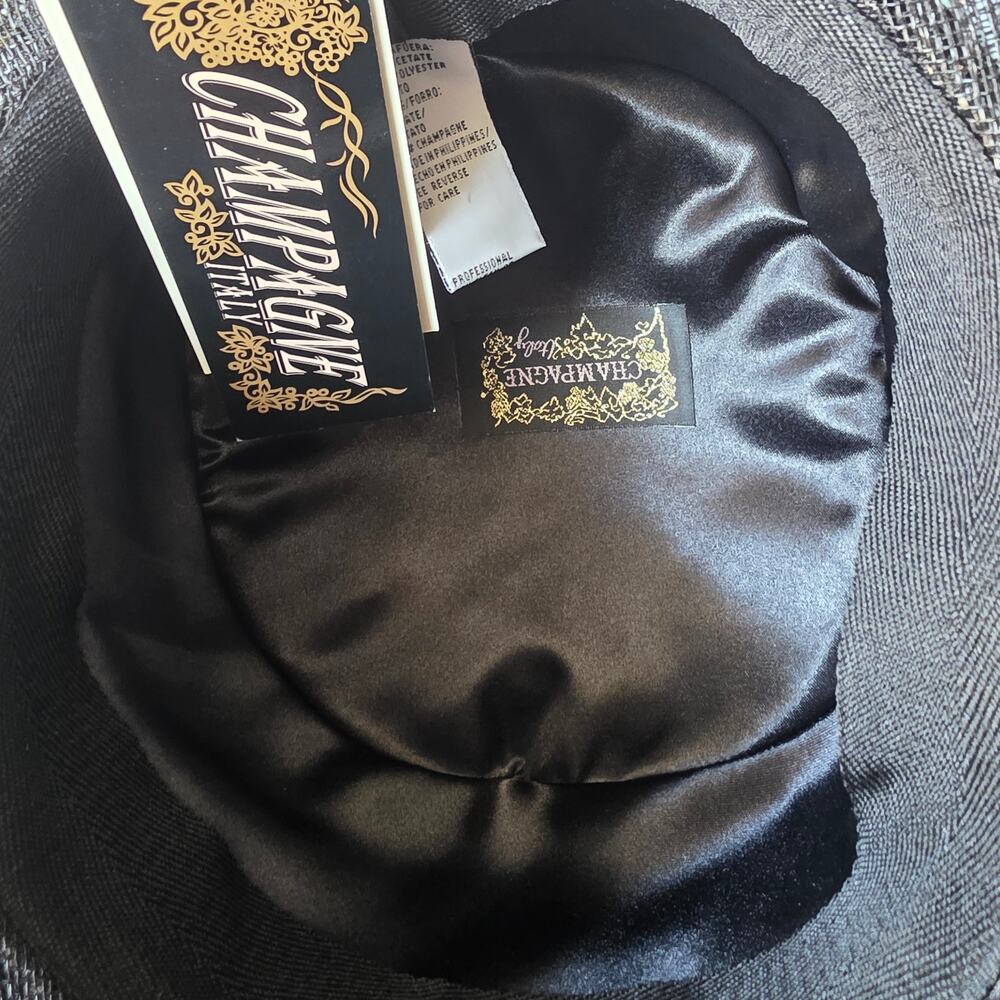 NWT Champagne Italy black and white hat with cut outs, satin bows - Picture 4 of 4